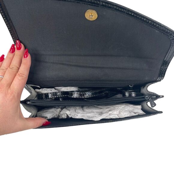 VTG 70s Vivace Black Patent Eel Skin Medium Purse Envelope Clutch Asymmetrical - Picture 2 of 12